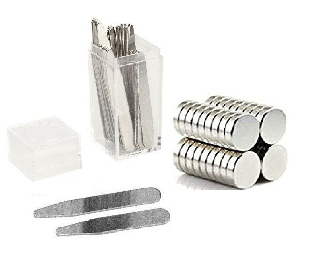 20/36/40Pcs Metal Collar Stays 10 Magnets 4 Sizes With Box For Men